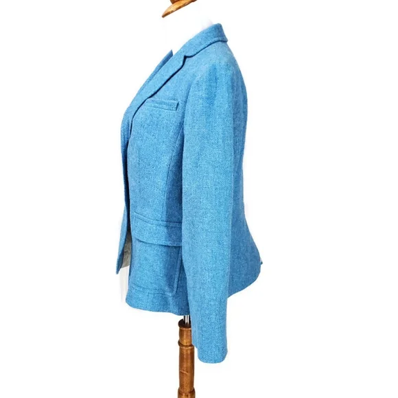 Talbots Shetland Herringbone Wool Blend 2 Button Blazer Sky Blue Old Money 12P